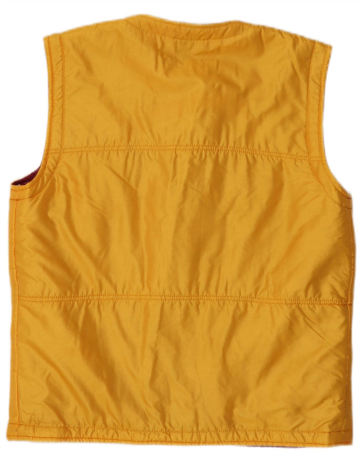 Vintage Dame Gilet IT 46 Large Yellow Floral Polyamid