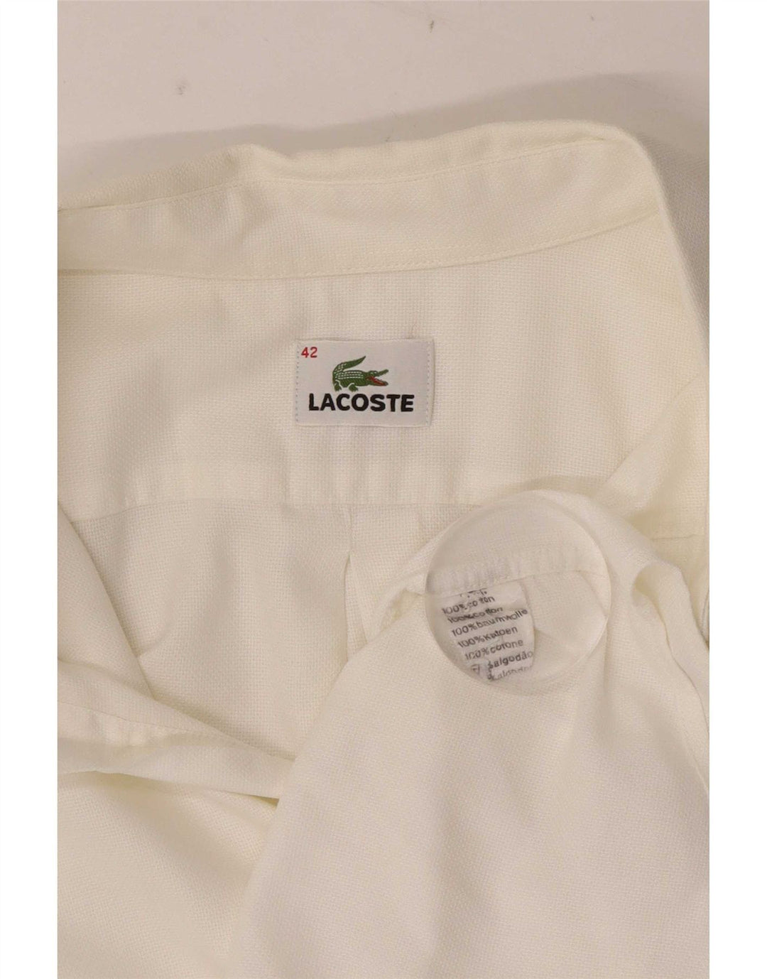 Lacoste Kortærmet Herreskjorte Størrelse 42 Stor Hvid Bomuld