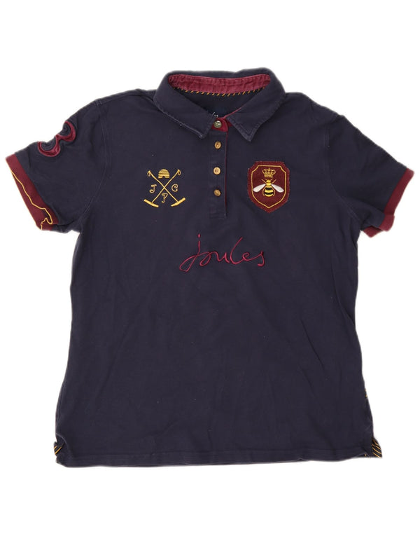 Joules Graphic Polo Shirt UK 14 Large Navy Blue Colourblock Bomuld