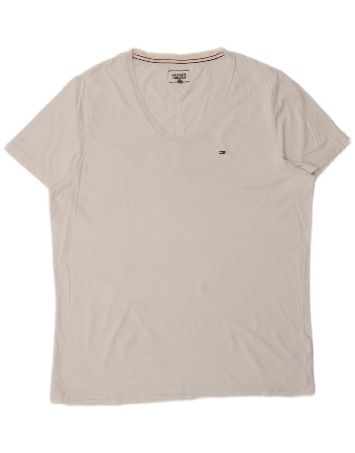 TOMMY HILFIGER Herre T-Shirt Top 2XL Hvid Bomuld