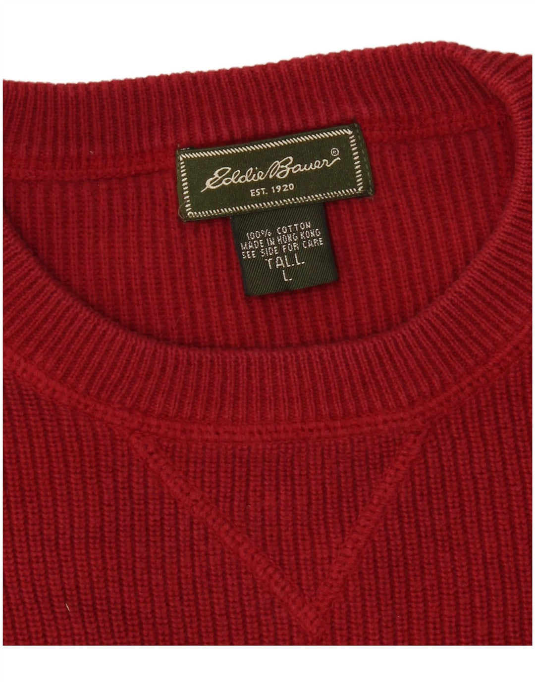 EDDIE BAUER Herre høj rund hals trøje sweater stor rød bomuld