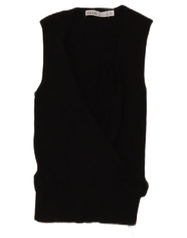 Oasis Womens Crop Wrap Vest Tank Top UK 4 XS Black Viscose