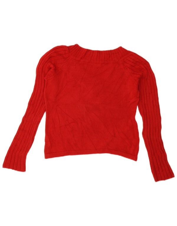 Zara Womens Crop V-hals sweater UK 12 Medium Rød Bomuld