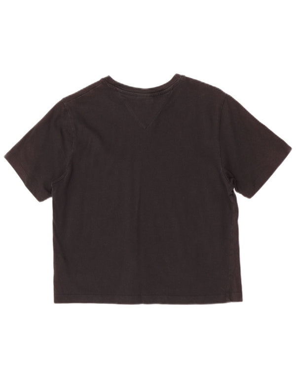Tommy Hilfiger Dame Crop Grafisk T-Shirt Top UK 6 XS Sort Bomuld