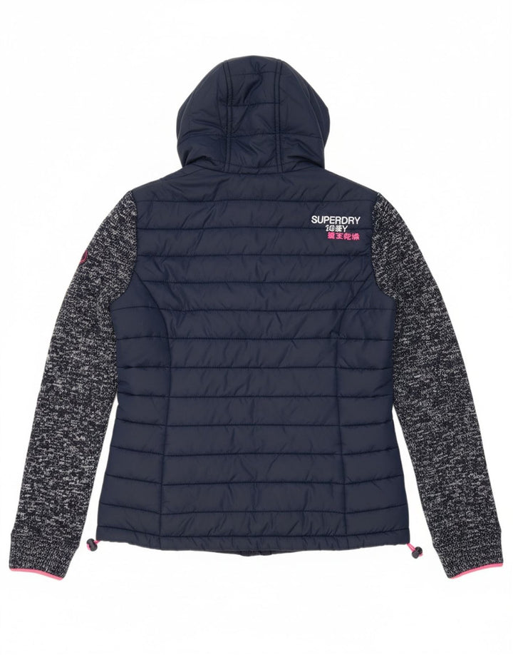 SUPERDRY Womens Graphic Padded Jacket UK 14 Medium Navy Blue Flecked