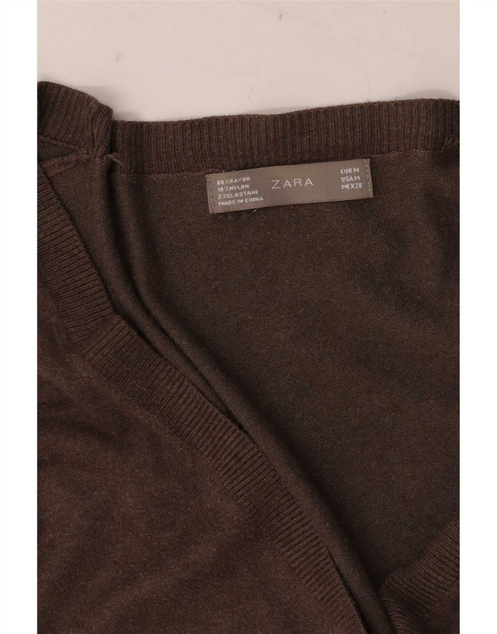 Zara Dame Cardigan Sweater UK 12 Medium Brown Rayon