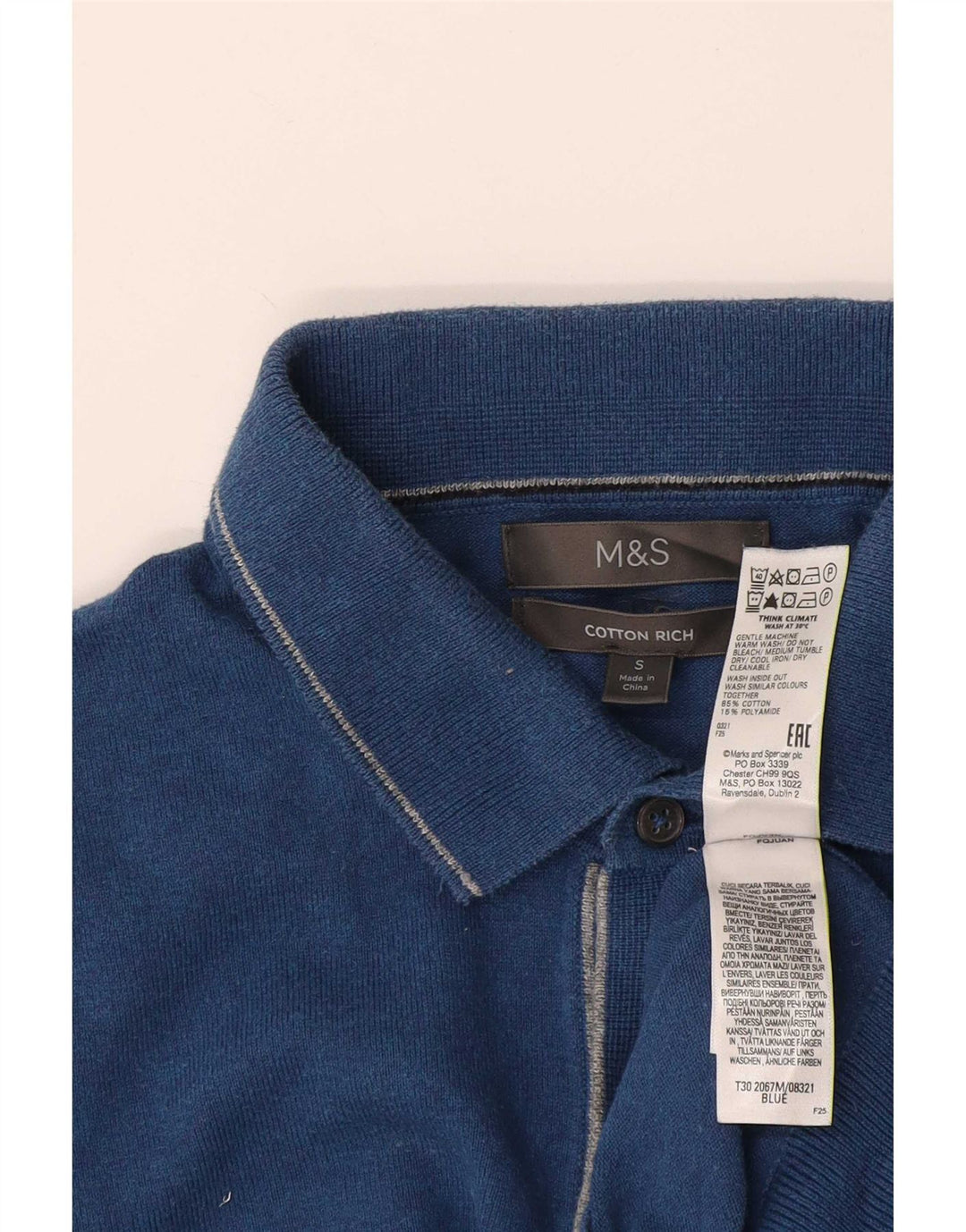 Marks & Spencer Herre Polo Neck sweater lille blå bomuld