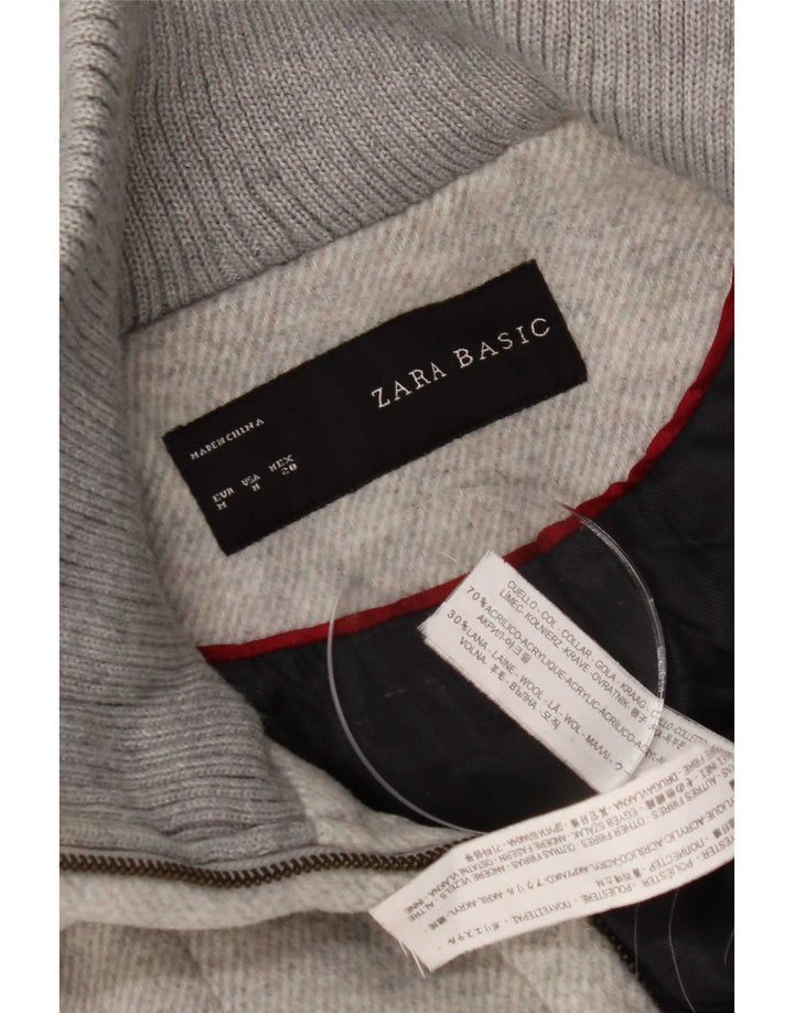 Zara Dame Hætte Overfrakke UK 12 Medium Grå Akryl