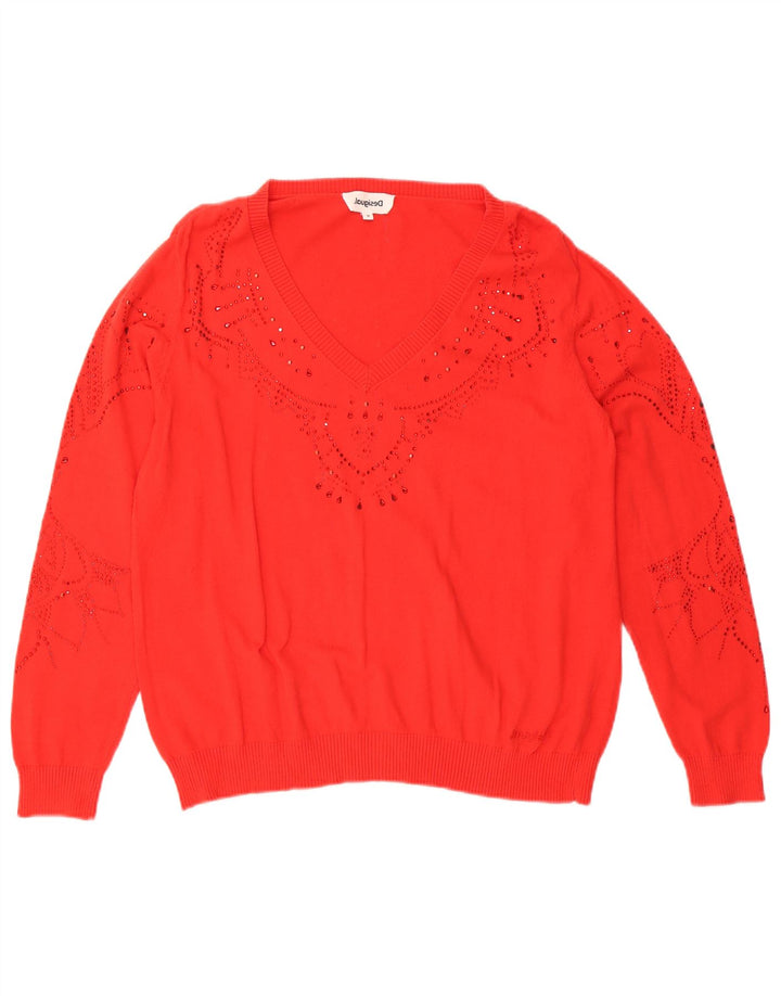 Desigual Dame Oversized V-hals sweater UK 10 Lille Rød
