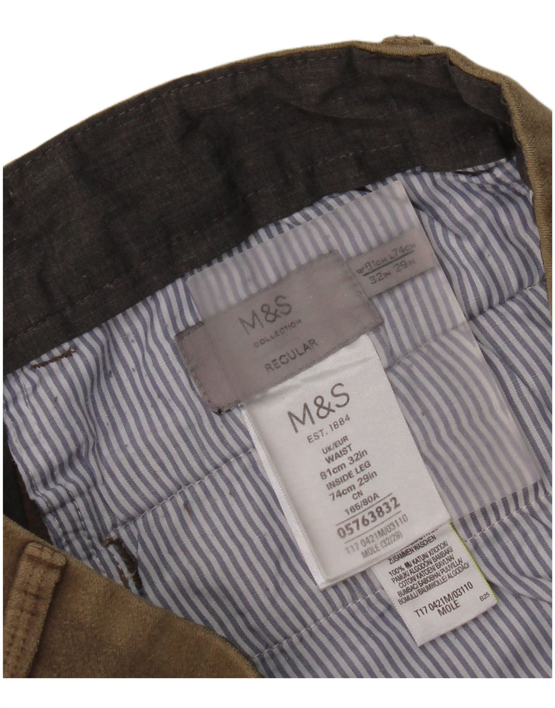 Marks & Spencer Regular Chino Bukser til kvinder W32 L29 Beige Bomuld