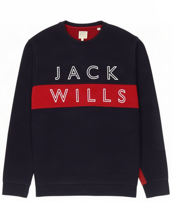 Jack Wills Mens Graphic Sweatshirt Jumper Large Navy Blue Colourblock