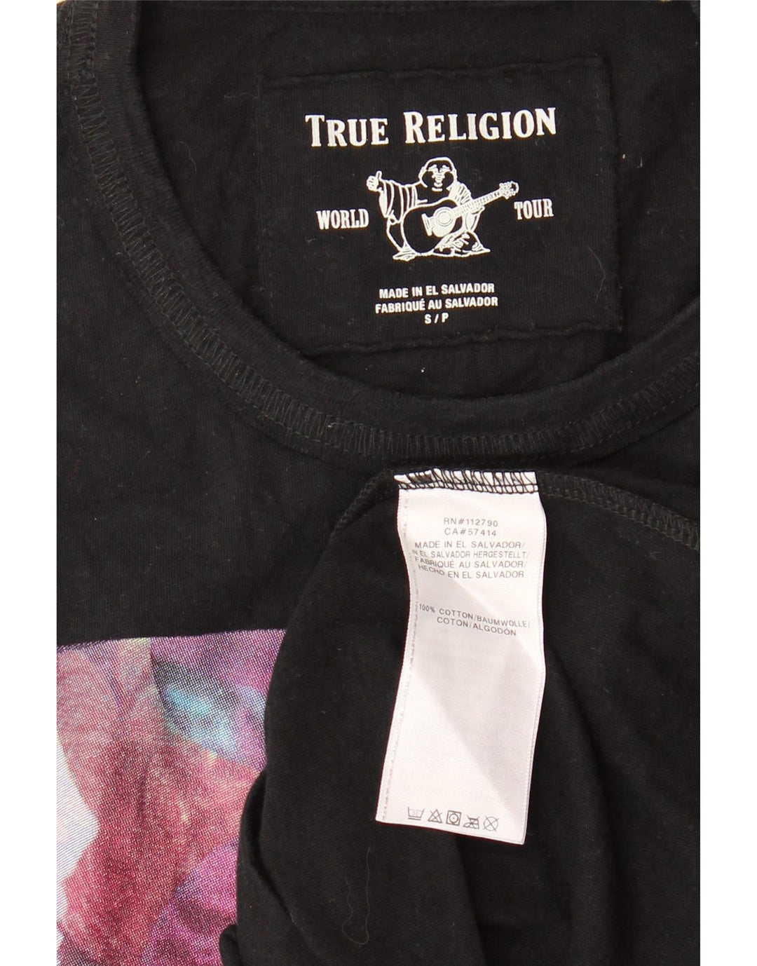TRUE RELIGION Herre grafisk T-shirt Top Lille sort blomstret bomuld