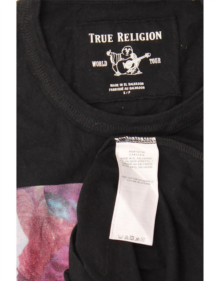 TRUE RELIGION Herre grafisk T-shirt Top Lille sort blomstret bomuld