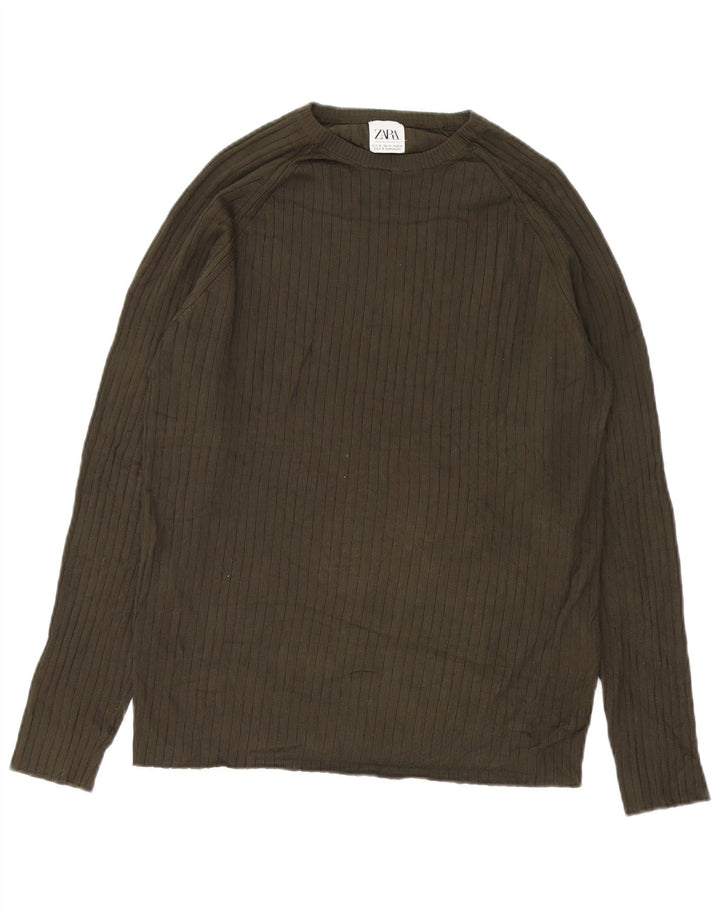 Zara Herre sweater med rund hals, mellemgrøn viskose