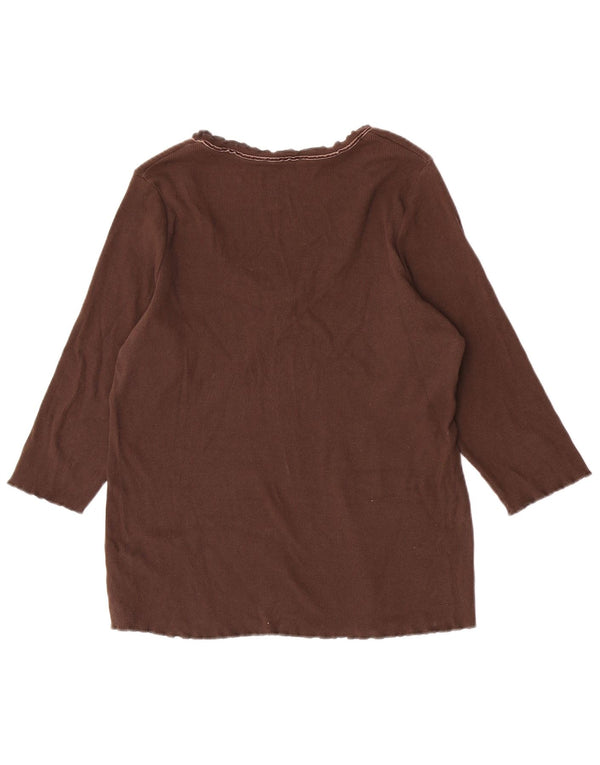 Marks & Spencer dametop 3/4 ærmer UK 16 Stor brun bomuld