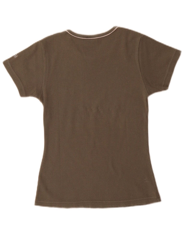 Champion Dame T-Shirt Top UK 12 Medium Khaki Bomuld