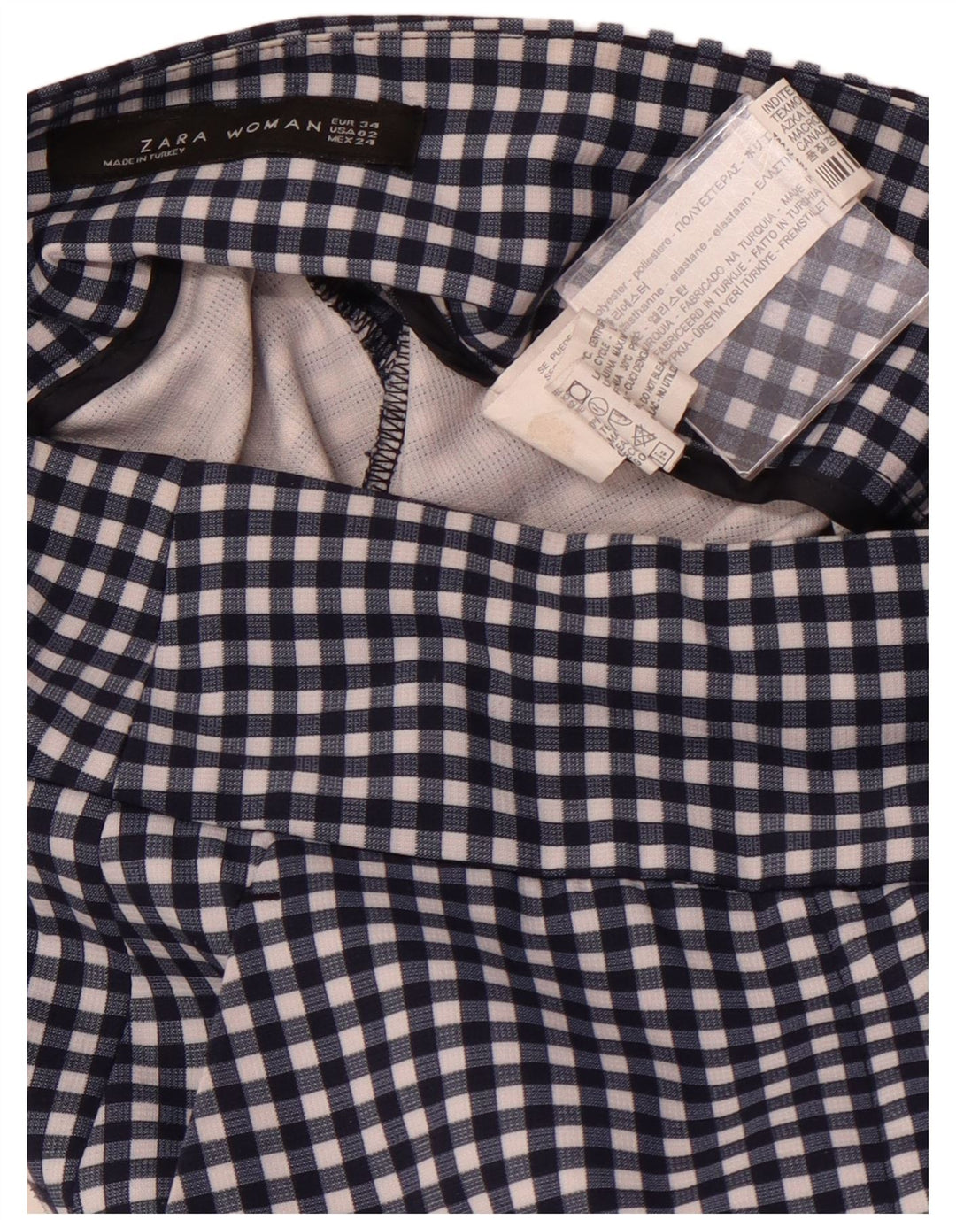 ZARA koniske Chinobukser til kvinder EU 34 2XS W24 L28 Marineblå Gingham