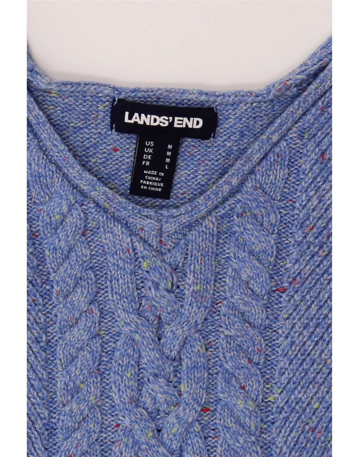 LANDS END Womens V-Neck Jumper Sweater UK 14 Medium Blue Flecked Cotton Vintage Lands End and Second-Hand Lands End from Messina Hembry 