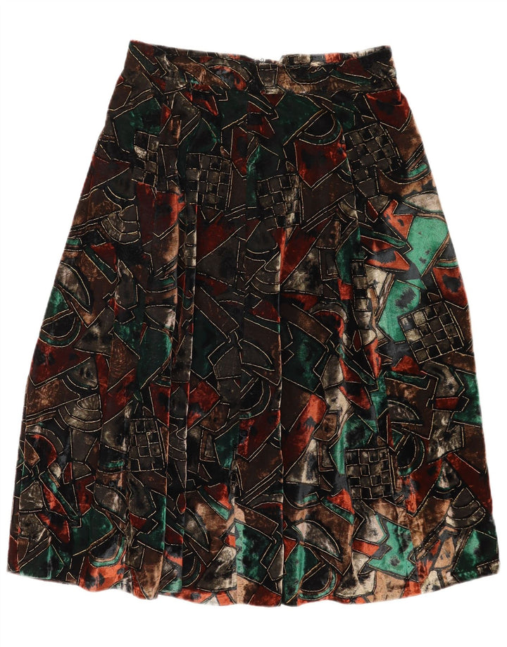 Vintage Kvinders Velvet Flared Nederdel W28 Medium Flerfarvet Geometrisk