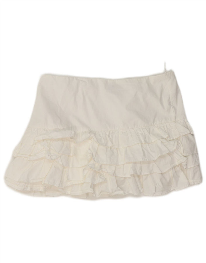 Zara Dame Mini Flæse Nederdel Medium W30 Hvid Bomuld