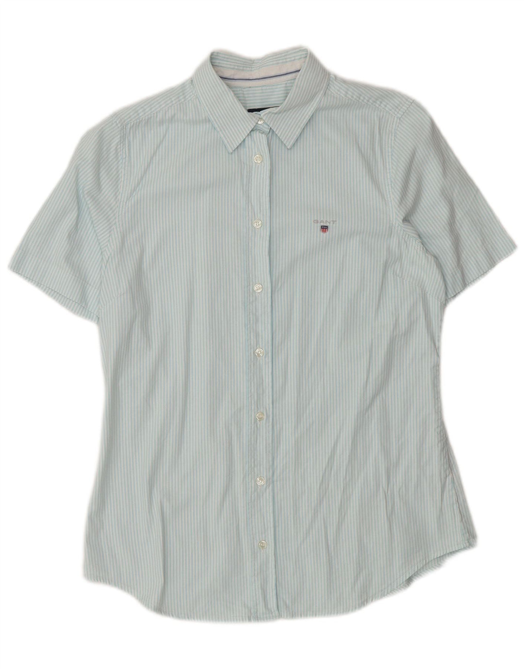 GANT kortærmet skjorte til kvinder UK 12 Mellemblå nålestribet bomuld