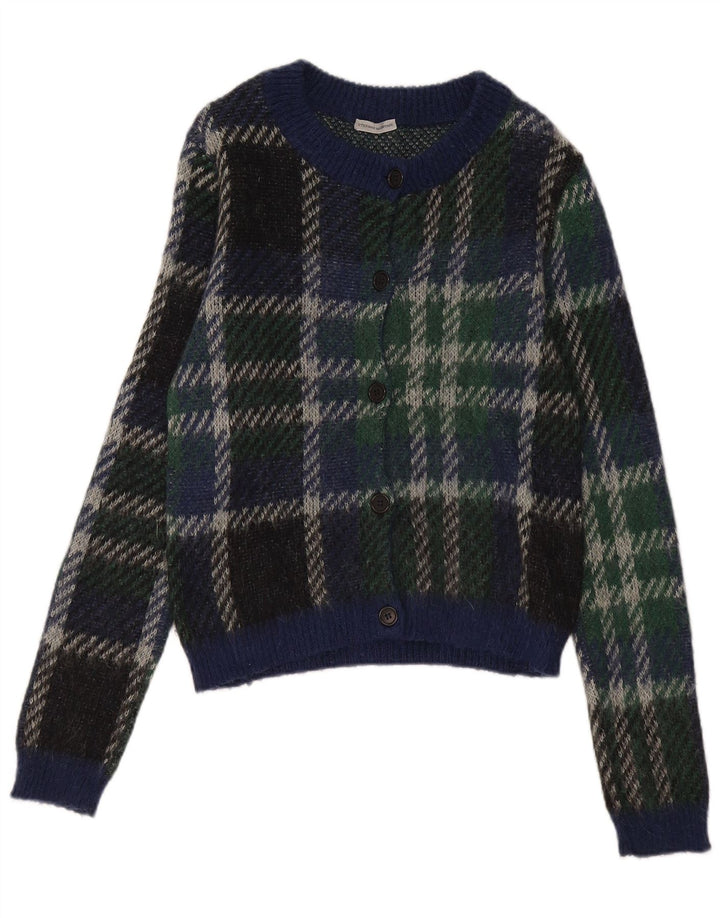 Stefano Mortari Dame Cardigan Sweater UK 14 Medium Navy Blue Plaid
