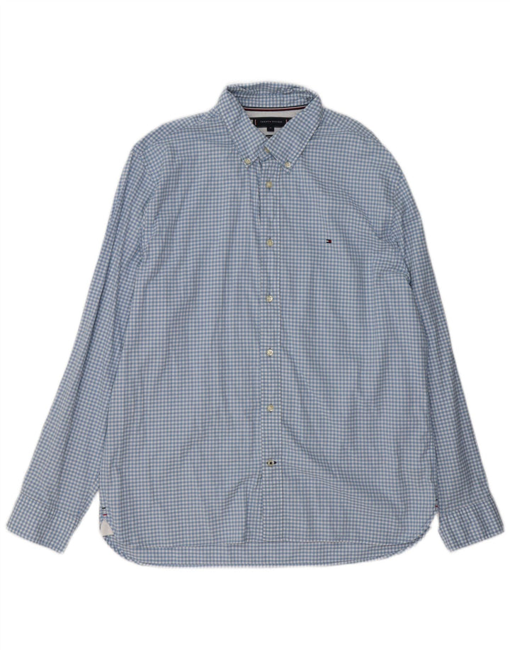 TOMMY HILFIGER Herre Regular Fit skjorte XL blå ternet bomuld