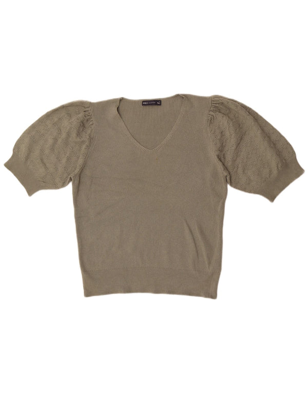Marks & Spencer Dame Kortærmet V-hals sweater UK 18 XL Khaki