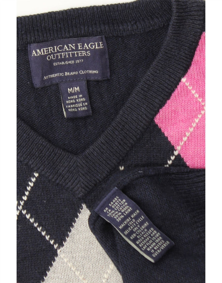 American Eagle Vest Tank Top Medium Navy Blue Argyle/Diamond Cotton