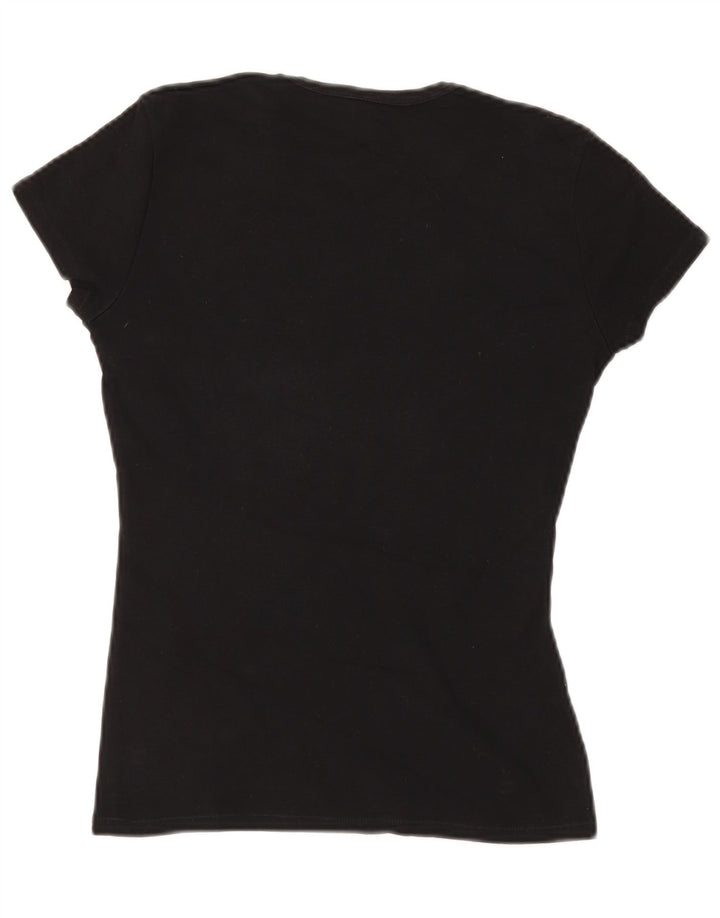 BENETTON Dame Grafisk T-Shirt Top UK 8 Lille Sort