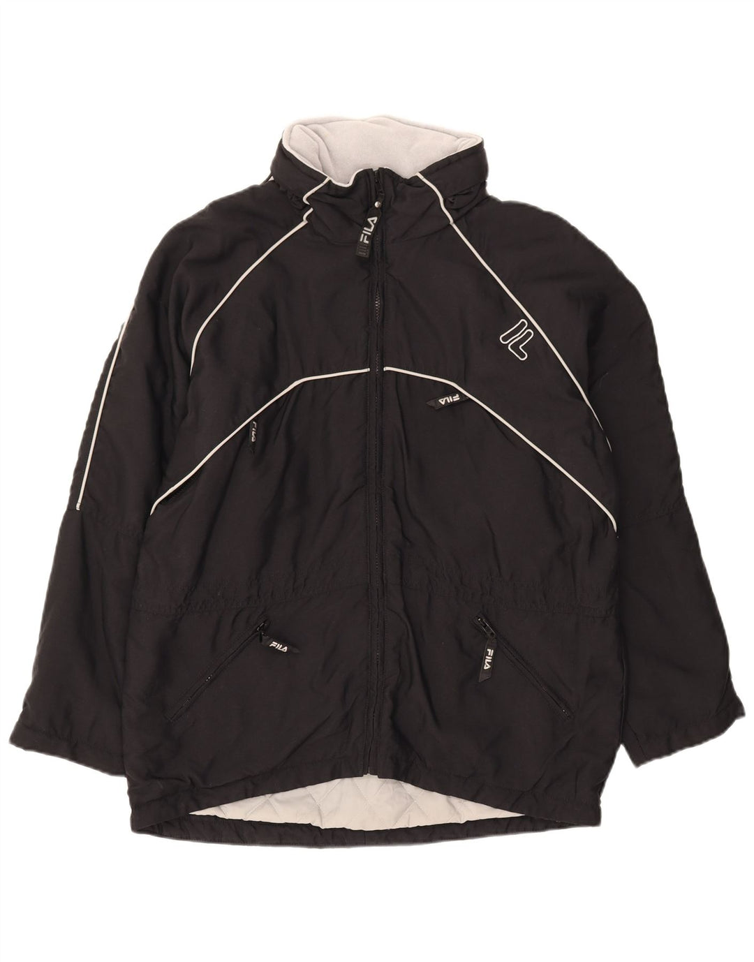 FILA Womens Loose Fit Windbreaker Coat US 8 Medium Black Polyamide