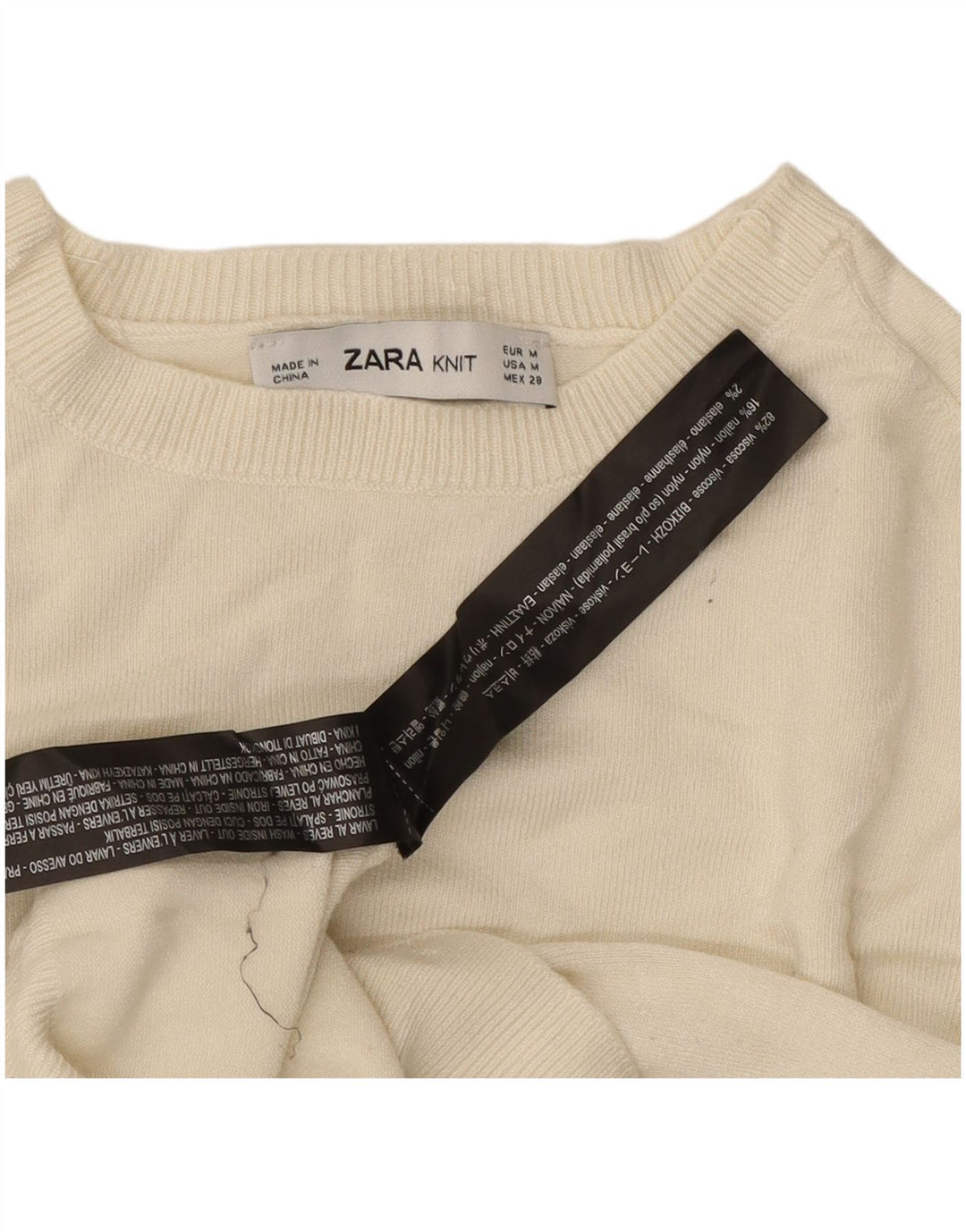 ZARA Dame Boat Neck Jumper Sweater UK 12 Medium Off White Viscose