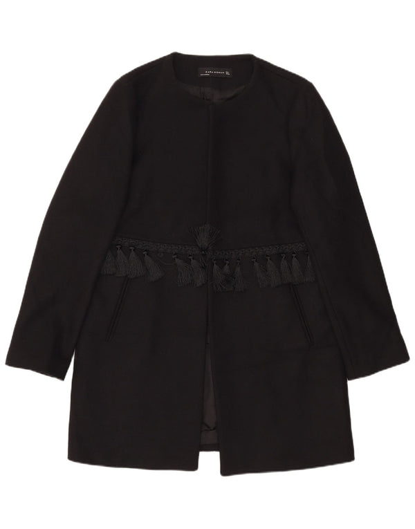 Zara Womens Open Overcoat UK 16 Large Black Wool