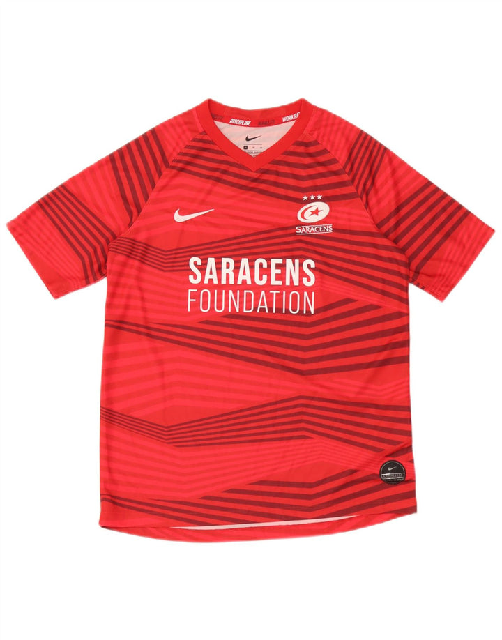 Nike drenge Saracens grafisk vest top 13-14 år XL rød stribet polyester