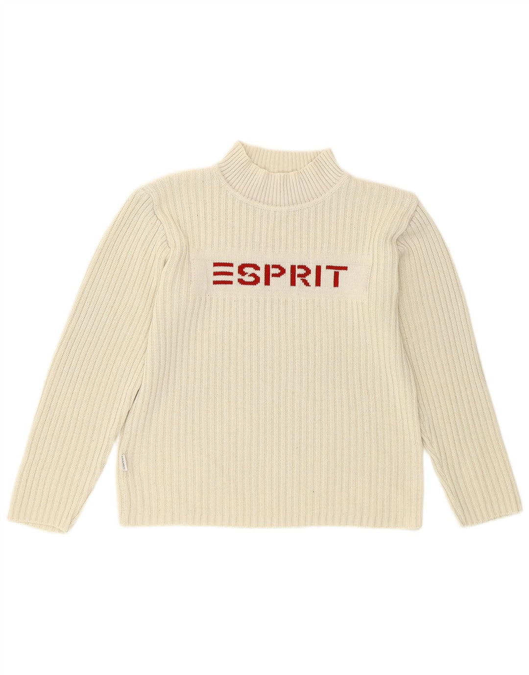 Esprit Dame Grafisk Turtle Neck Jumper Sweater UK 14 Medium White Bomuld