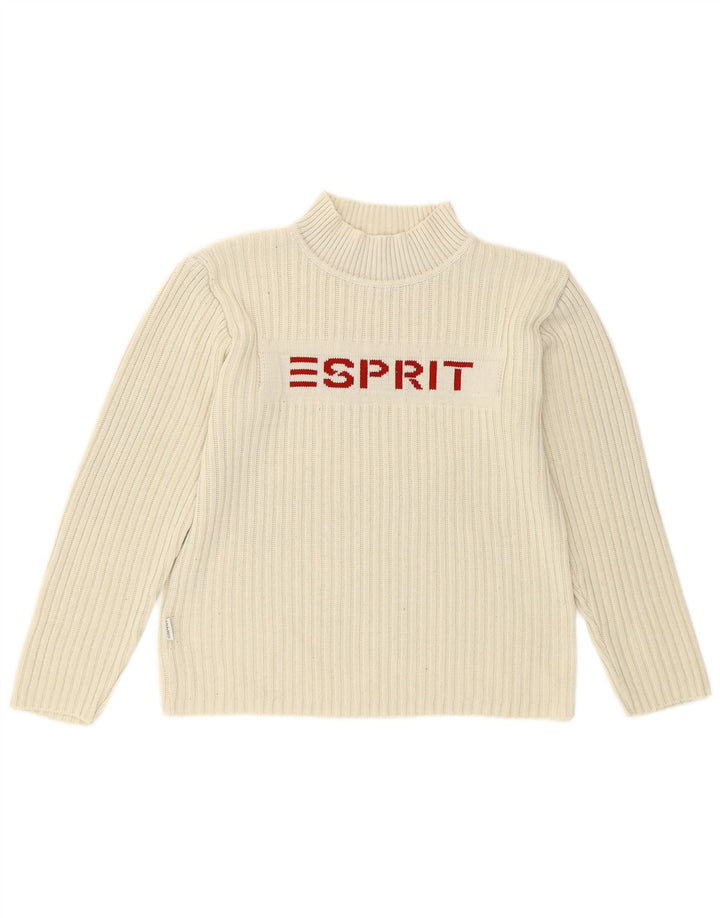Esprit Dame Grafisk Turtle Neck Jumper Sweater UK 14 Medium White Bomuld