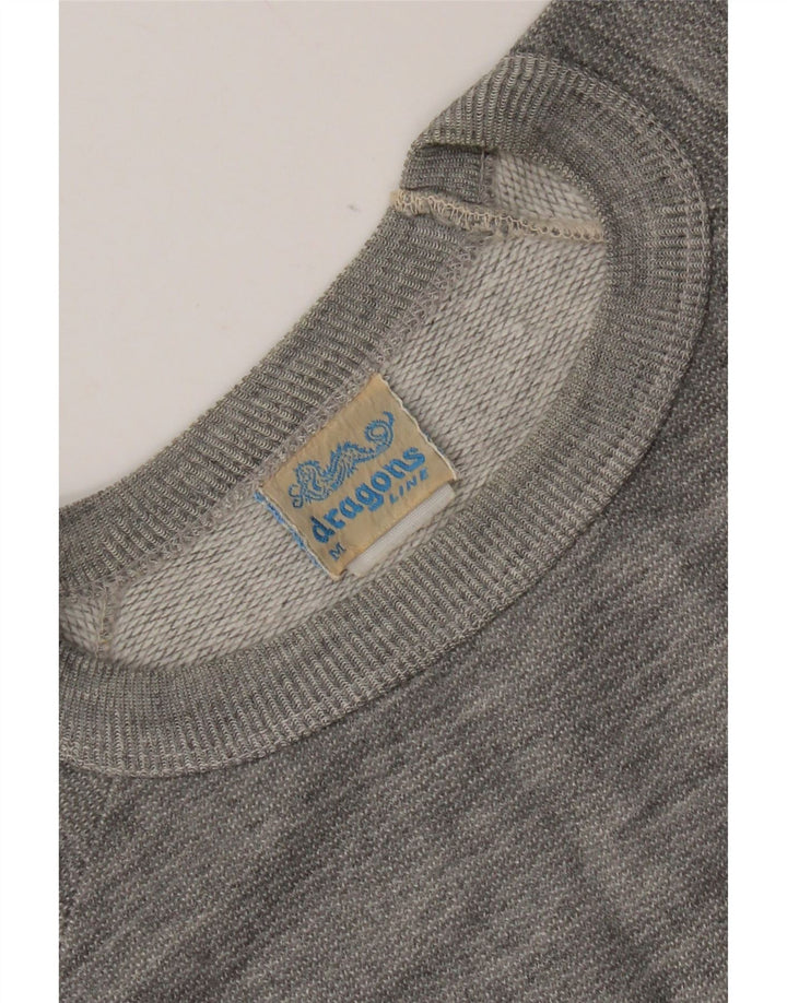 Vintage Herre grafisk sweatshirt Jumper Medium Grey Flecked Bomuld