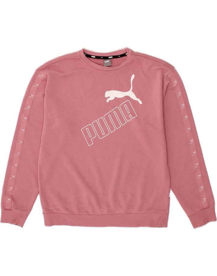 PUMA Womens Graphic Sweatshirt Jumper UK 14 Medium Pink Cotton Vintage Puma and Second-Hand Puma from Messina Hembry 