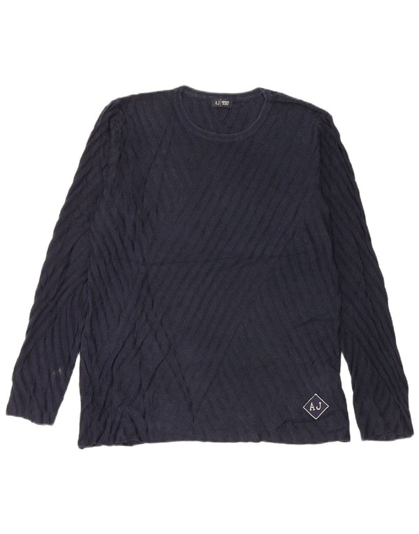 Armani Jeans Dame Top Langærmet UK 16 Large Navy Blue Viscose