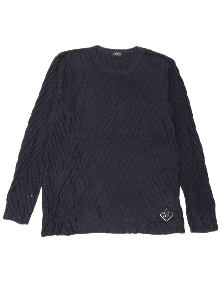 Armani Jeans Dame Top Langærmet UK 16 Large Navy Blue Viscose