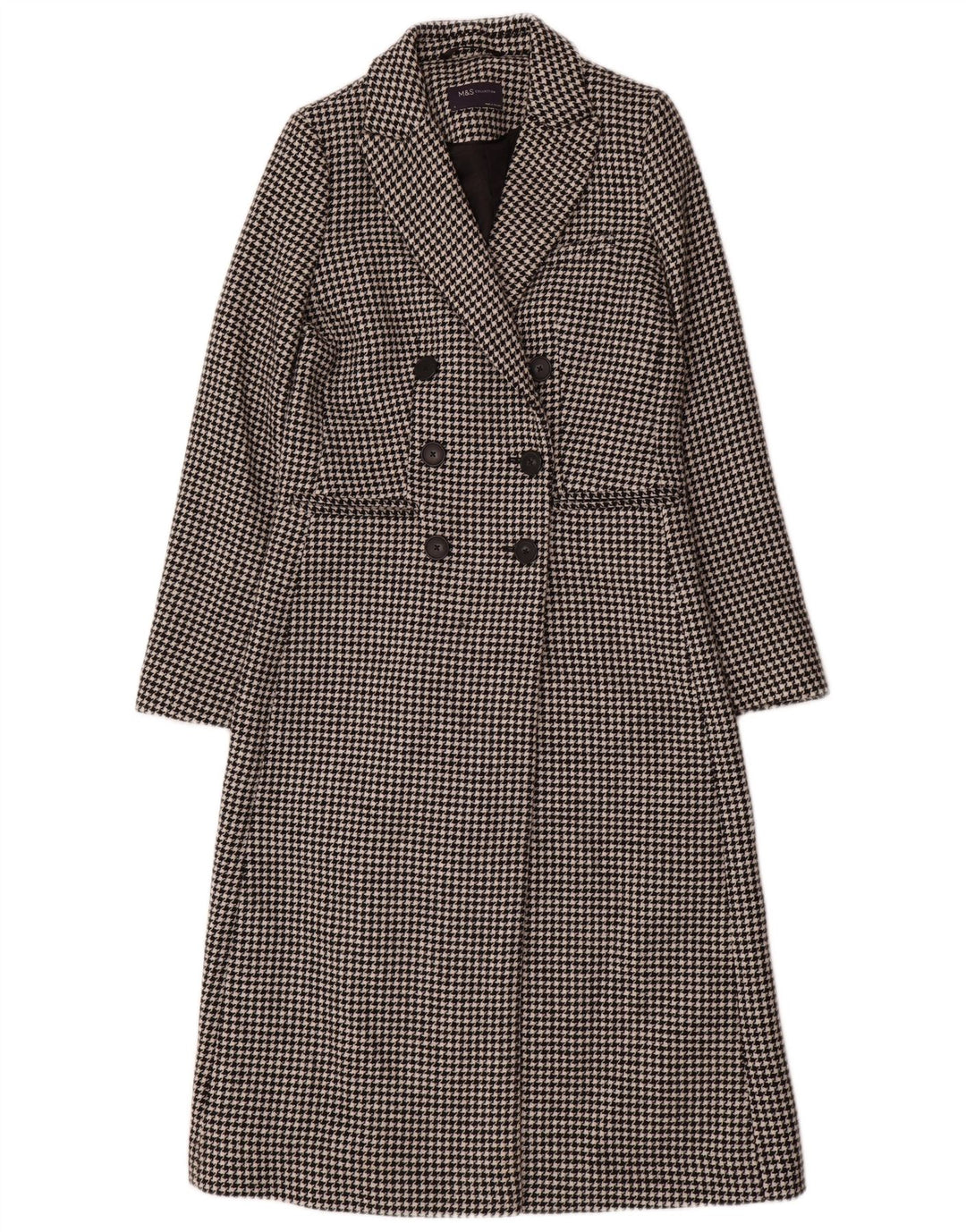 Marks & Spencer Double Breasted frakke til kvinder UK 8 Small Black Houndstooth