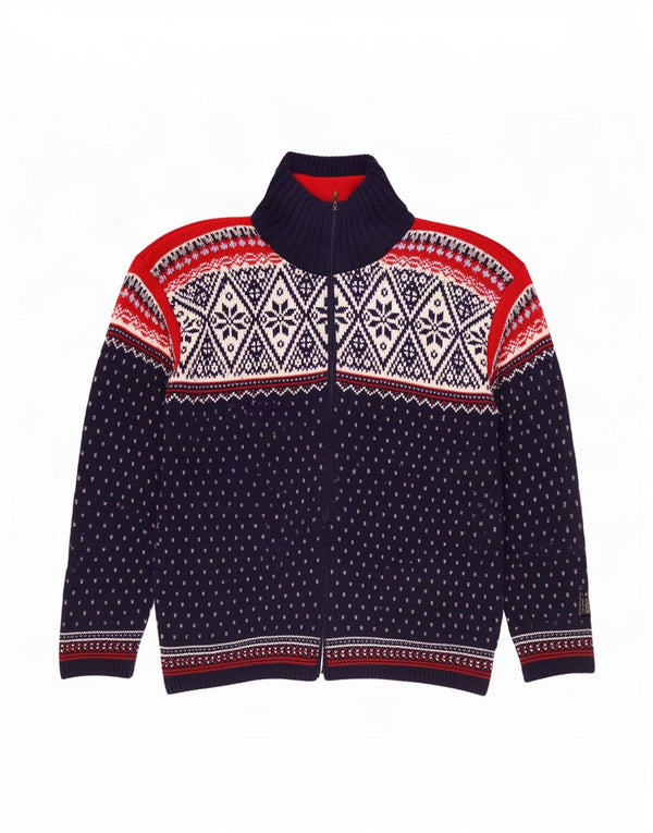 Campagnolo Herre Cardigan Sweater Large Navy Blue Fair Isle Wool