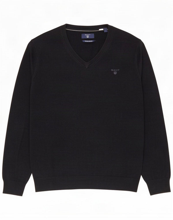 Gant Mens V-Neck Jumper Sweater Small Navy Blue Cotton