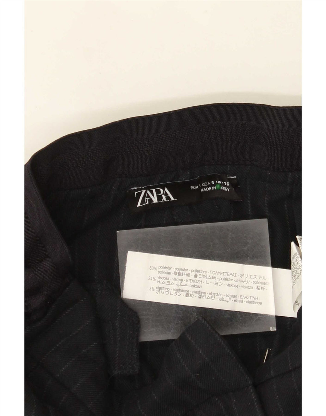Zara Slim Suit Bukser Små W26 L27 Marineblå nålestribet polyester