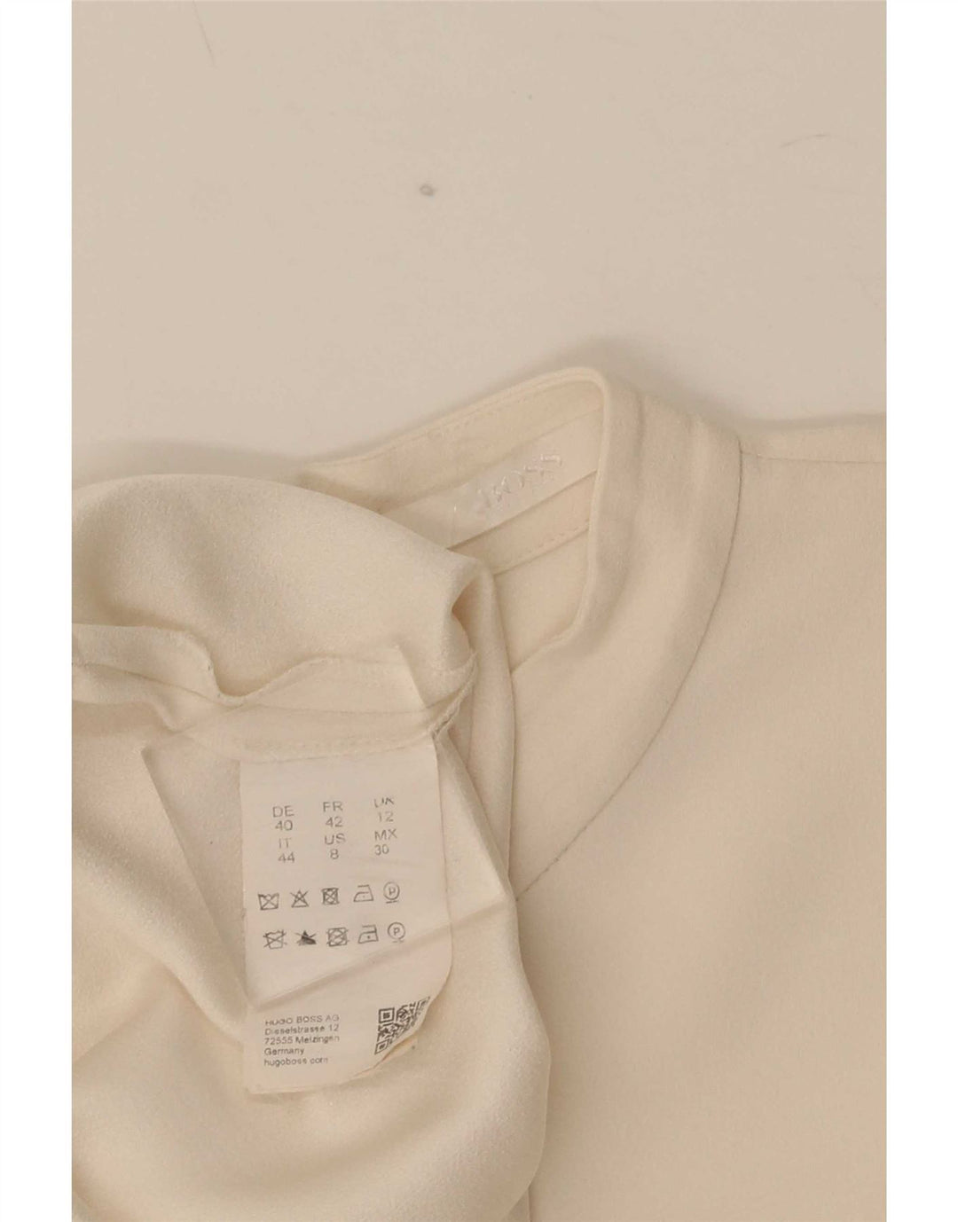 Hugo Boss Dame Langærmet Bluse Top UK 12 Medium Off White Acetate