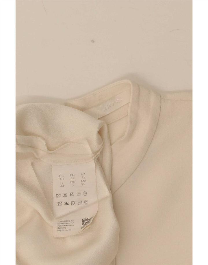 Hugo Boss Dame Langærmet Bluse Top UK 12 Medium Off White Acetate