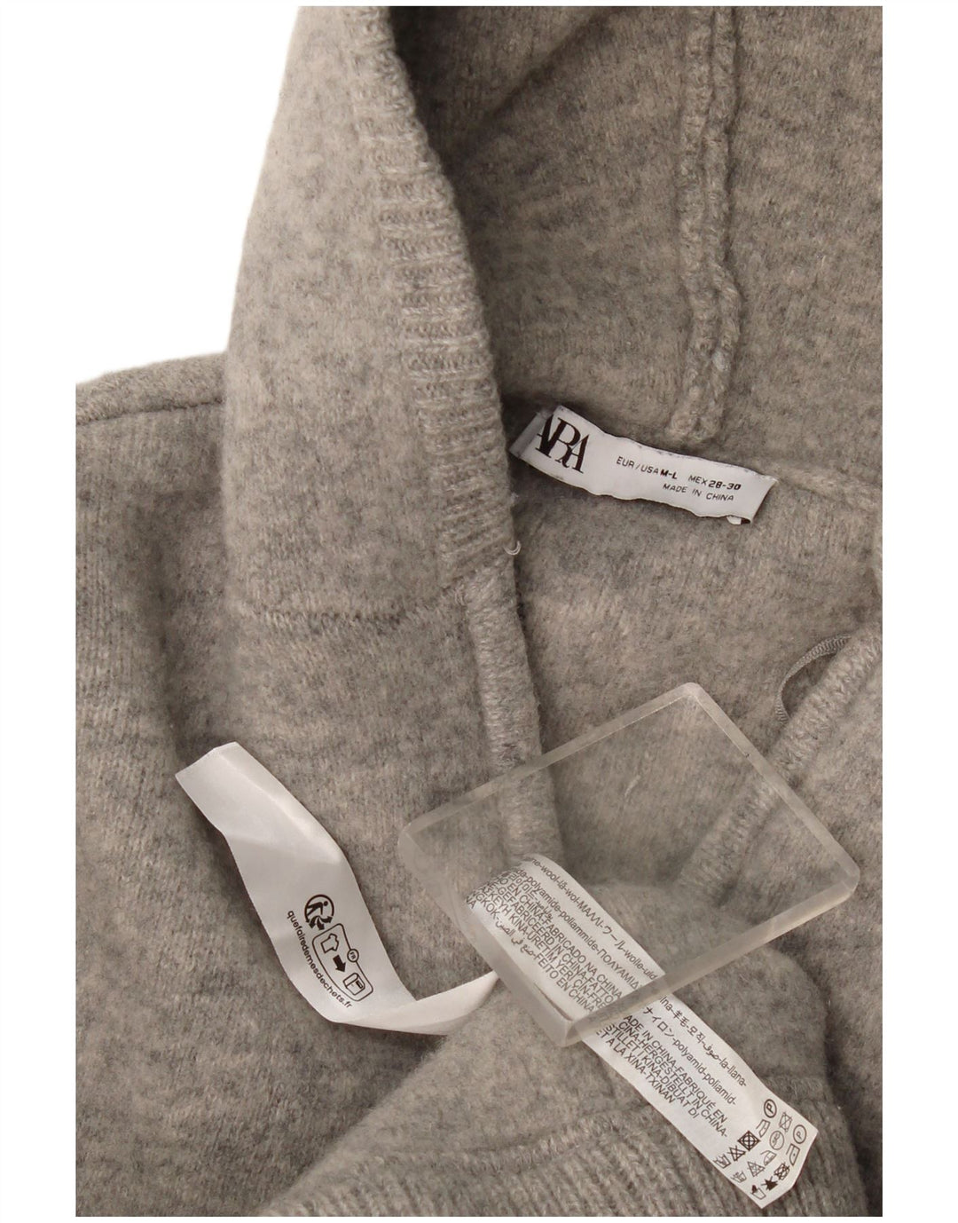 Zara Dame Hætte Cardigan Sweater UK 14 Medium Grey Uld