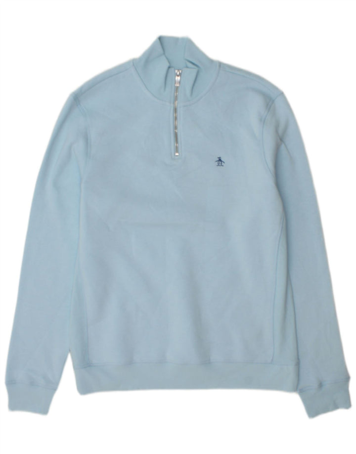 Penguin Herre Zip Neck Sweatshirt Jumper Medium Blue Bomuld