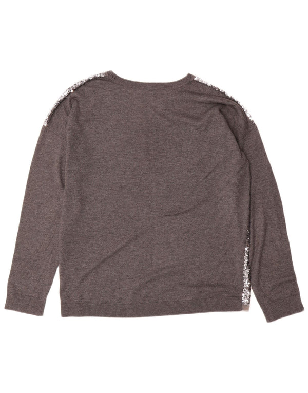 Whistles Dame Oversized Crew Neck Jumper Sweater UK 12 Medium Grey