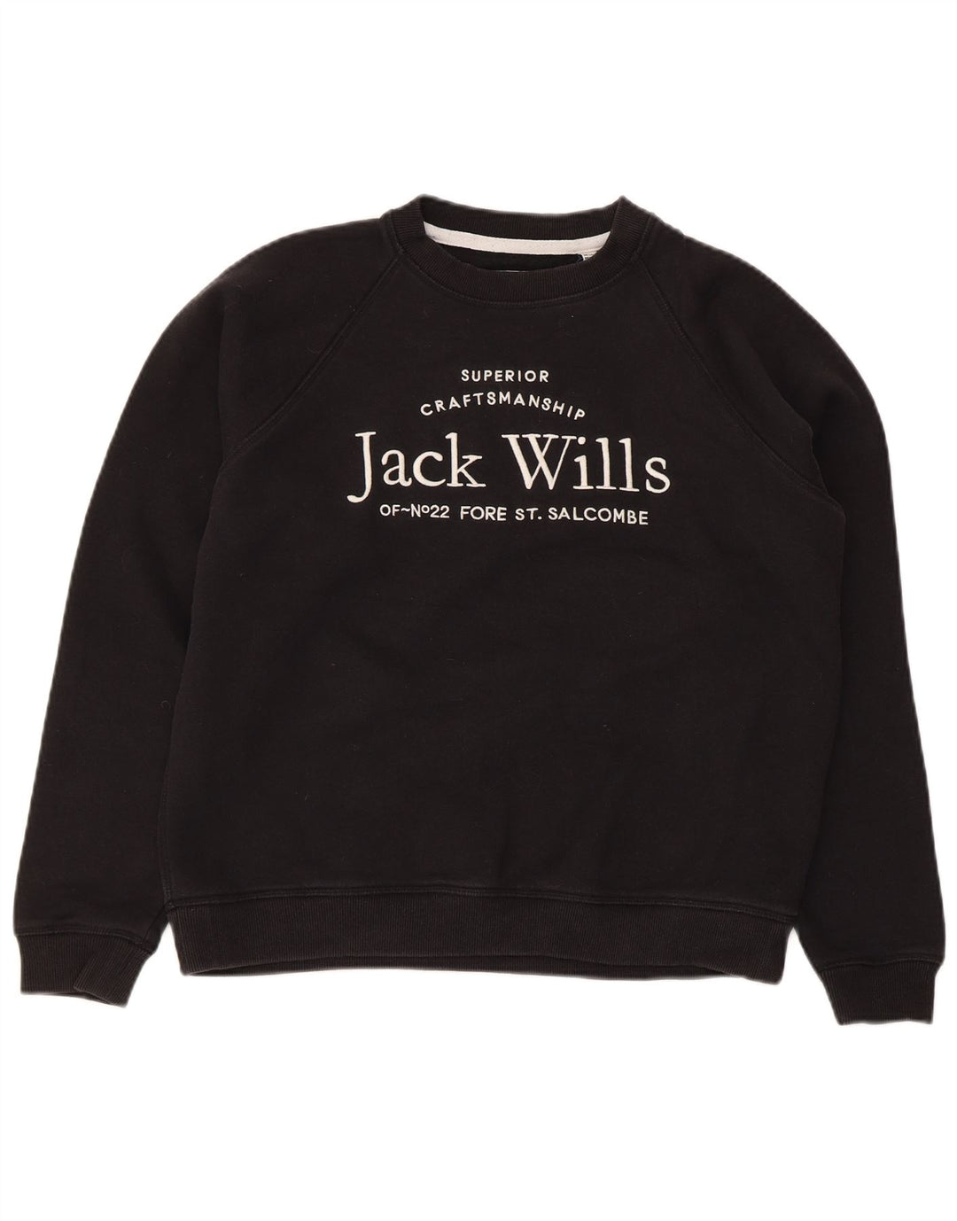 Jack Wills Dame Grafisk Sweatshirt Jumper UK 12 Medium Sort Bomuld